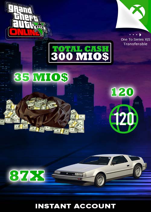 Xbox One/X|S - GTA 5 Account Rang 120 35 Mio. GTA$ + 87x Deluxo