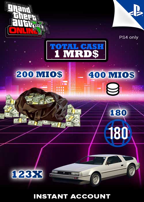 PS4 - GTA 5 Account Rang 180 + 200 Mio. GTA$ + 400 Mio. Casino-Chips + 123x Deluxo