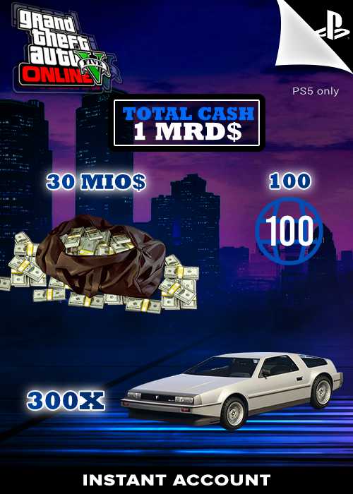PS5 - GTA 5 Account Rang 100 + 30 Mio. GTA$ + 300 Deluxos + weitere Inhalte