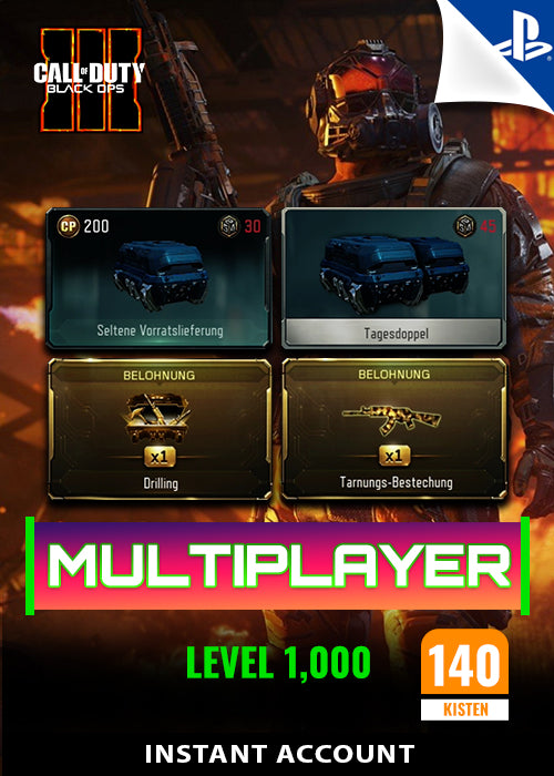 PS4/5 - CoD: Black Ops 3 Multiplayer Level 1.000 + 140 Kisten